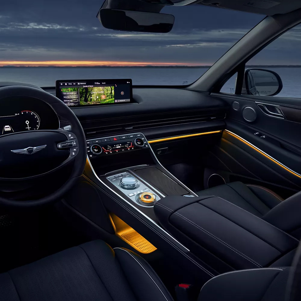 Embark on a journey of tech-forward luxury in Brunswick, NJ, with the Genesis GV80, offering a premium technological experience that seamlessly integrates cutting-edge features, from standard Wi-Fi hotspots to an intuitive infotainment system..