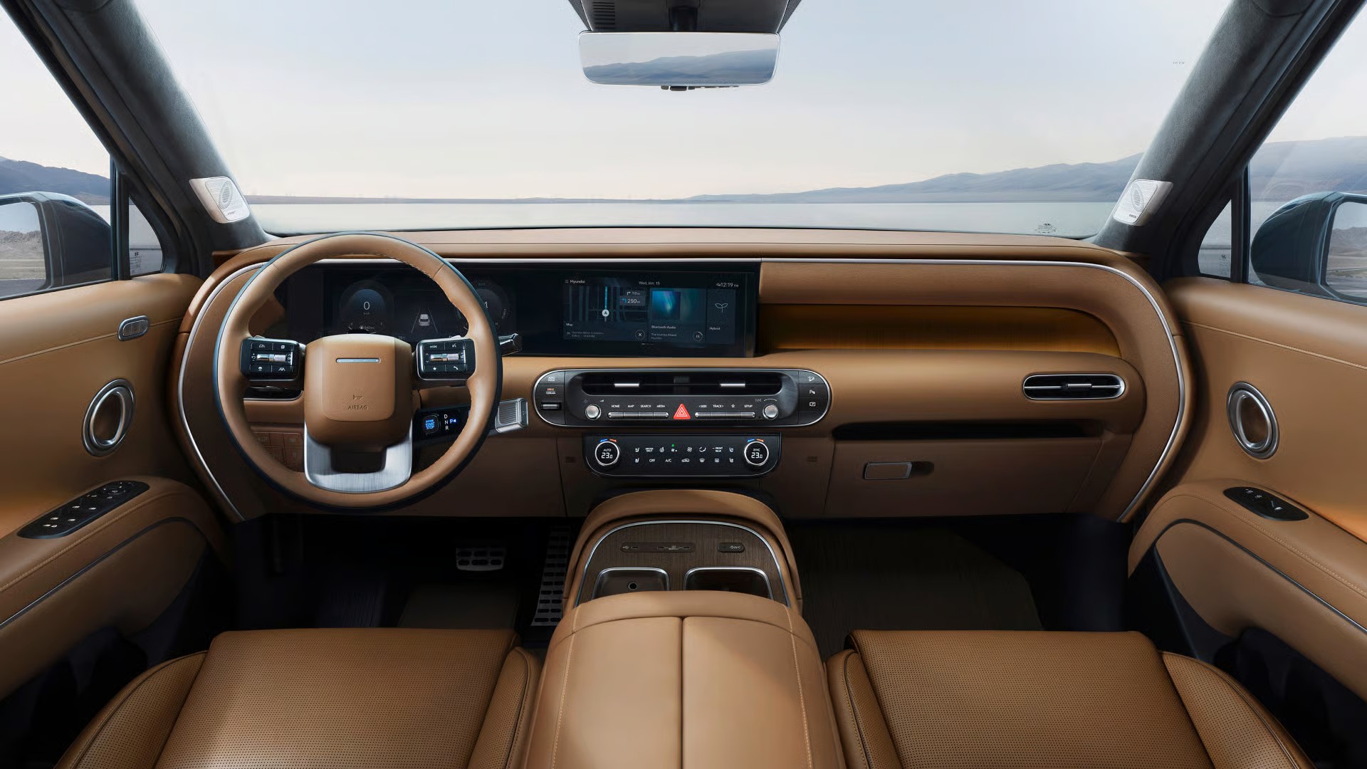 Panoramic display and center controls in the 2026 Hyundai Palisade at AutoFair Hyundai of Manchester