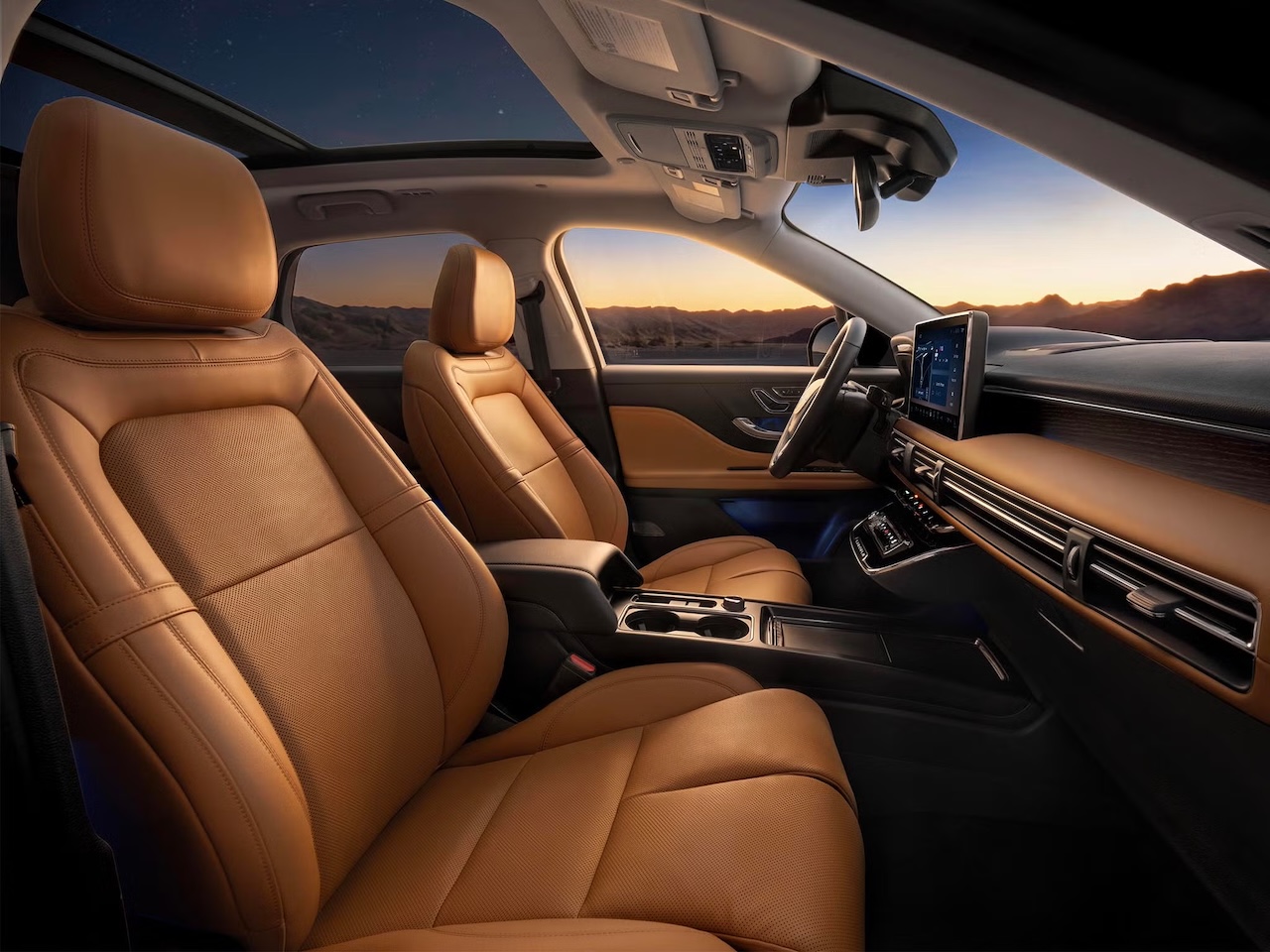 Lincoln Corsair Hybrid front seats and panoramic roof interior at Lincoln of Franklin in Franklin, TN