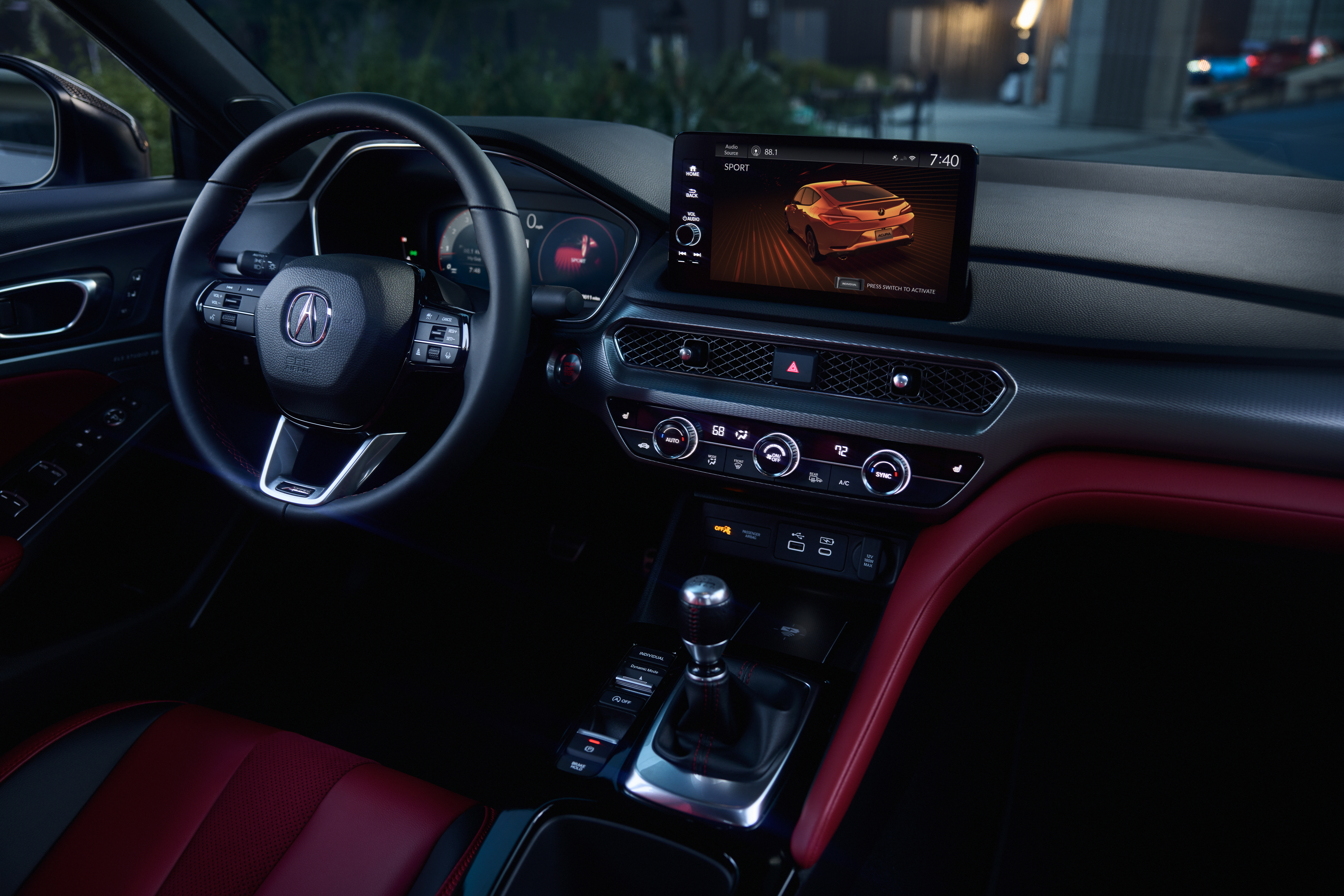 Redesigned Acura Integra center console showcasing modern infotainment system