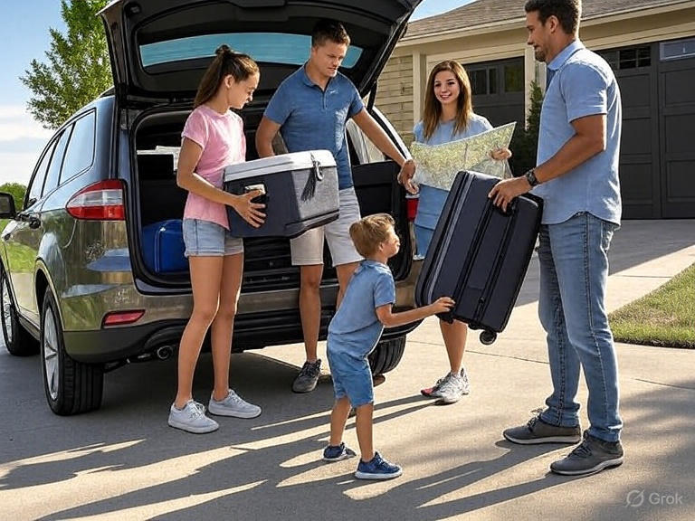 Ford SUV summer road trip Athens GA, family packing car for vacation, Athens Ford pre-trip inspection, Georgia summer road trip Ford, SUV service Athens Ford dealership, family loading Ford Escape or Explorer, Ford vehicle travel prep Georgia, summer car checkup Ford Service Center Athens
