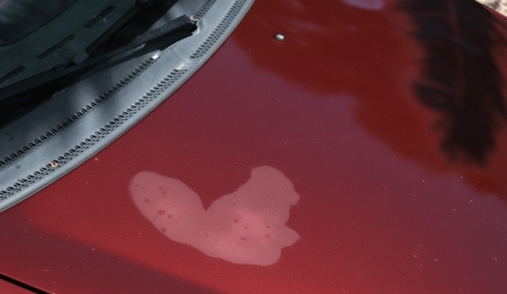 sun-damaged red Audi hood close up, Naples Florida salt air and UV damage to Audi paint, Southwest Florida summer heat and humidity damage, Audi clear coat peeling after long-term storage, German luxury vehicle exterior deterioration in coastal climate, Audi Naples Service Center welcome back inspection, Audi Q5 Q7 A6 seasonal resident car care Naples FL, protect Audi finish from Gulf Coast sun and corrosion