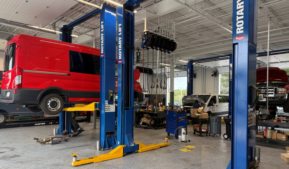 Heavy-duty commercial truck bays at AutoFair Ford of Haverhill ready for winter Super Duty and fleet service