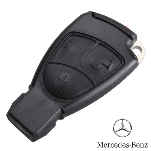 Classic black Mercedes-Benz SmartKey fob, older Mercedes key fob style, key fob battery CR2025 replacement, Mercedes-Benz of Daytona Beach key services, Mercedes key fob troubleshooting Daytona Beach FL, black SmartKey DIY battery change, Mercedes-Benz parts center Daytona Beach