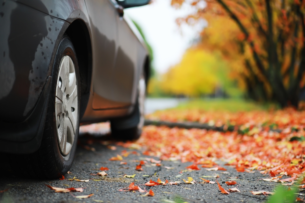 Conyers Nissan Service fall maintenance guide, wet leaf-covered road safety, tire tread and PSI check Conyers GA, autumn driving traction Rockdale County, Nissan Rogue Altima tire pressure drop with temperature, I-20 commute rainy road conditions Georgia, Nissan-approved tires and rotation near Conyers, seasonal car care Georgia fall