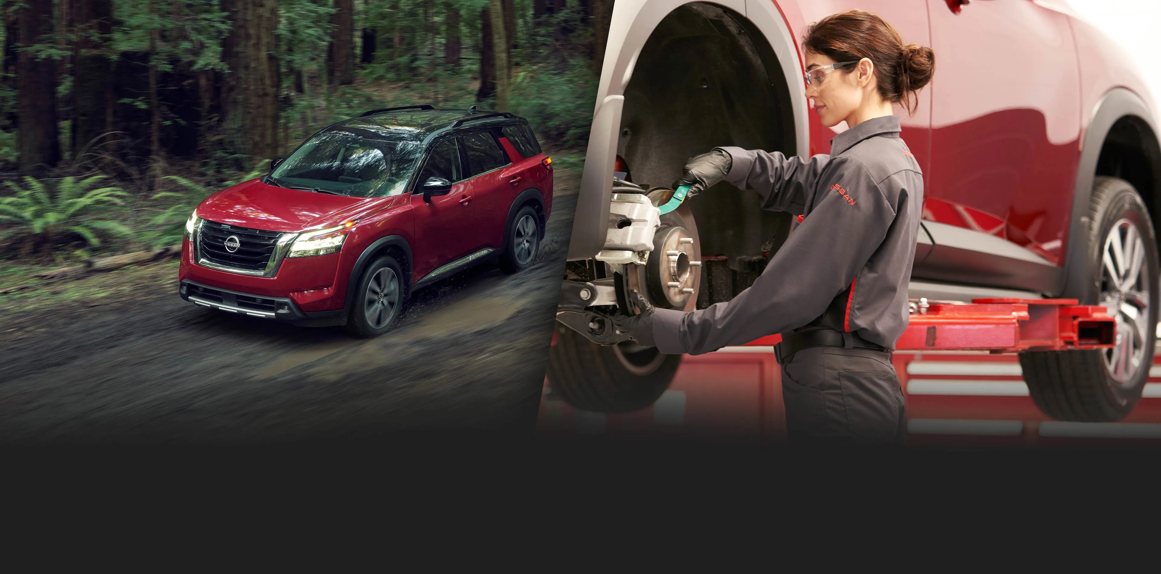 Nissan brake inspection Conyers GA, certified Nissan technician, brake pads rotors service near Rockdale County, wet road stopping power, fall brake check for Nissan Rogue Pathfinder, ABS system inspection, Nissan dealership service specials Conyers, schedule brake service I-20 corridor