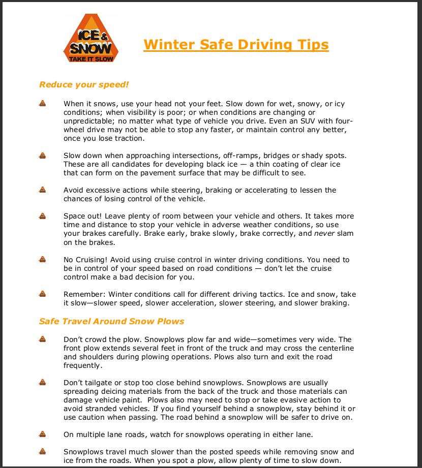 Tennessee Department of Transportation Winter Tips