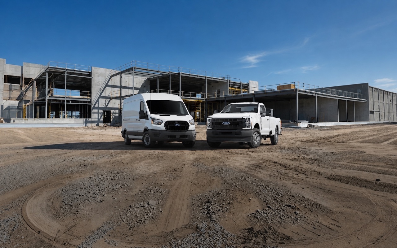 Ford Transit van and Super Duty work trucks in an Athens Ford commercial fleet serving Winder, GA