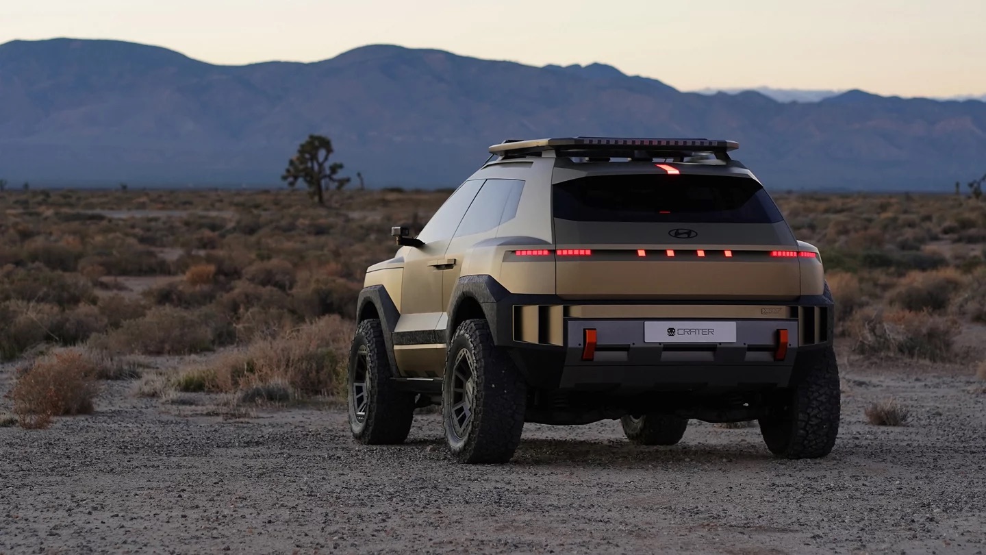 Hyundai CRATER EV concept electric SUV side driving view showing rugged off-road design