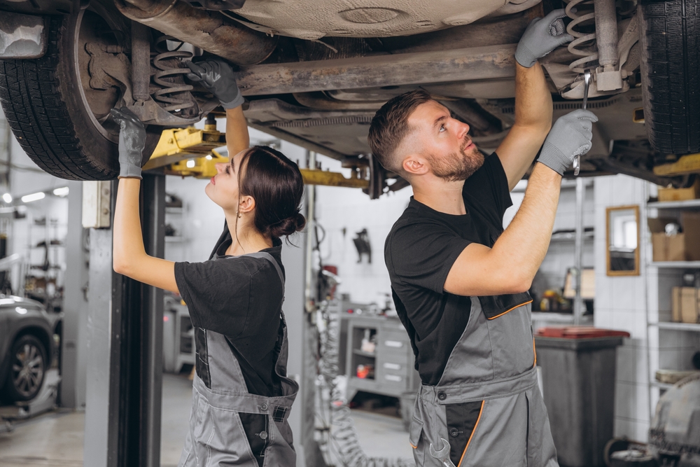 Certified Mercedes-Benz technicians Westminster CO, Mercedes-Benz of Westminster Service Center, 4MATIC inspection on lift, AWD transfer case and differential service, wheel speed sensor check, brake and suspension inspection, genuine Mercedes parts, factory-approved diagnostics Denver area