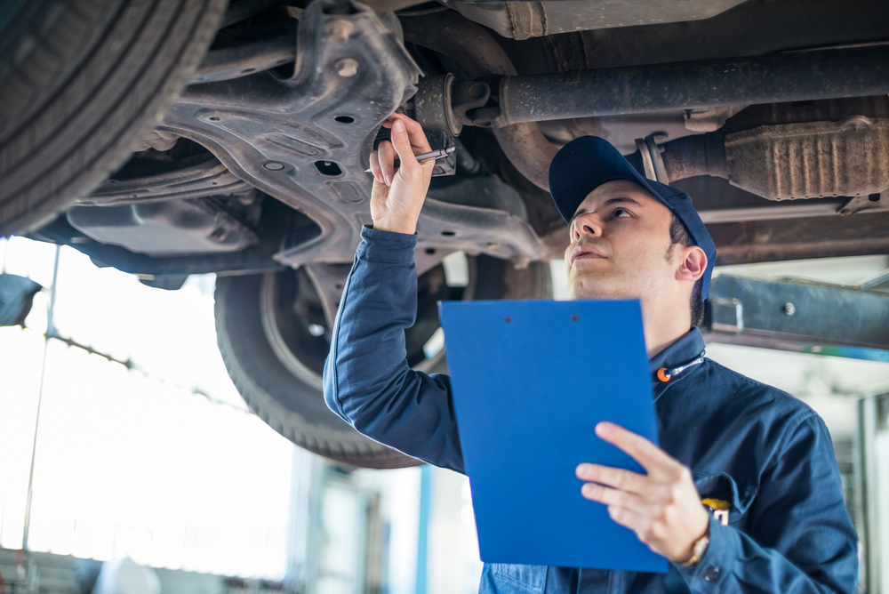 Mercedes-Benz safety inspection Westminster CO, undercarriage check Mercedes-Benz, certified Mercedes technician inspecting vehicle, pre-school car inspection Colorado, brake system check Westminster Mercedes, Mercedes-Benz back-to-school maintenance Colorado