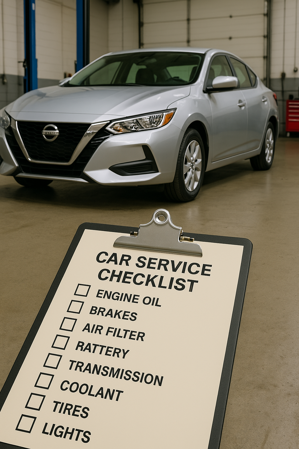 Nissan maintenance intervals chart showing service milestones for oil changes, tire rotations, fluid checks, spark plug replacement, transmission fluid change, cabin air filter replacement, timing chain inspection, engine coolant flush, recommended service intervals for Nissan Rogue, Altima, and Frontier models, Gainesville Florida car maintenance schedule reference