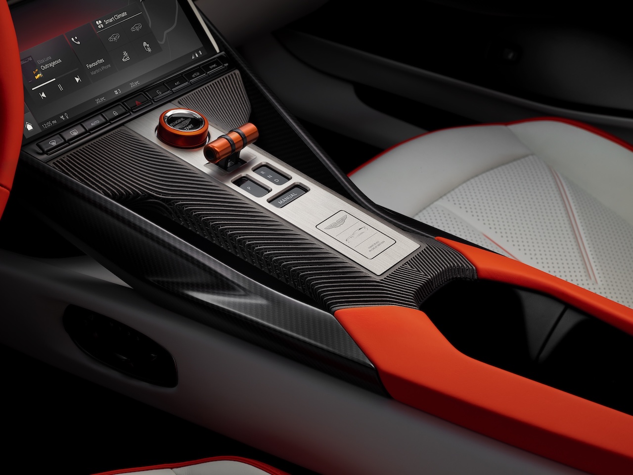 Aston Martin Valen interior console at Naples Luxury Imports in Naples, FL